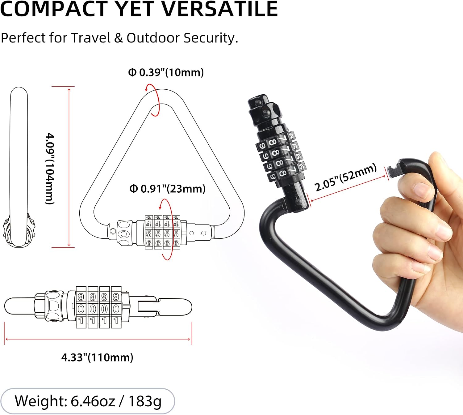 Locking Carabiner Heavy Duty, Large Carabiner Clip with Combination Lock, 4 inch 25KN Metal D Ring Carbiner, Oval Caribiner, Triangle Caribeaner, for Hammock, Climbing, Gym, Chain Lock image 3