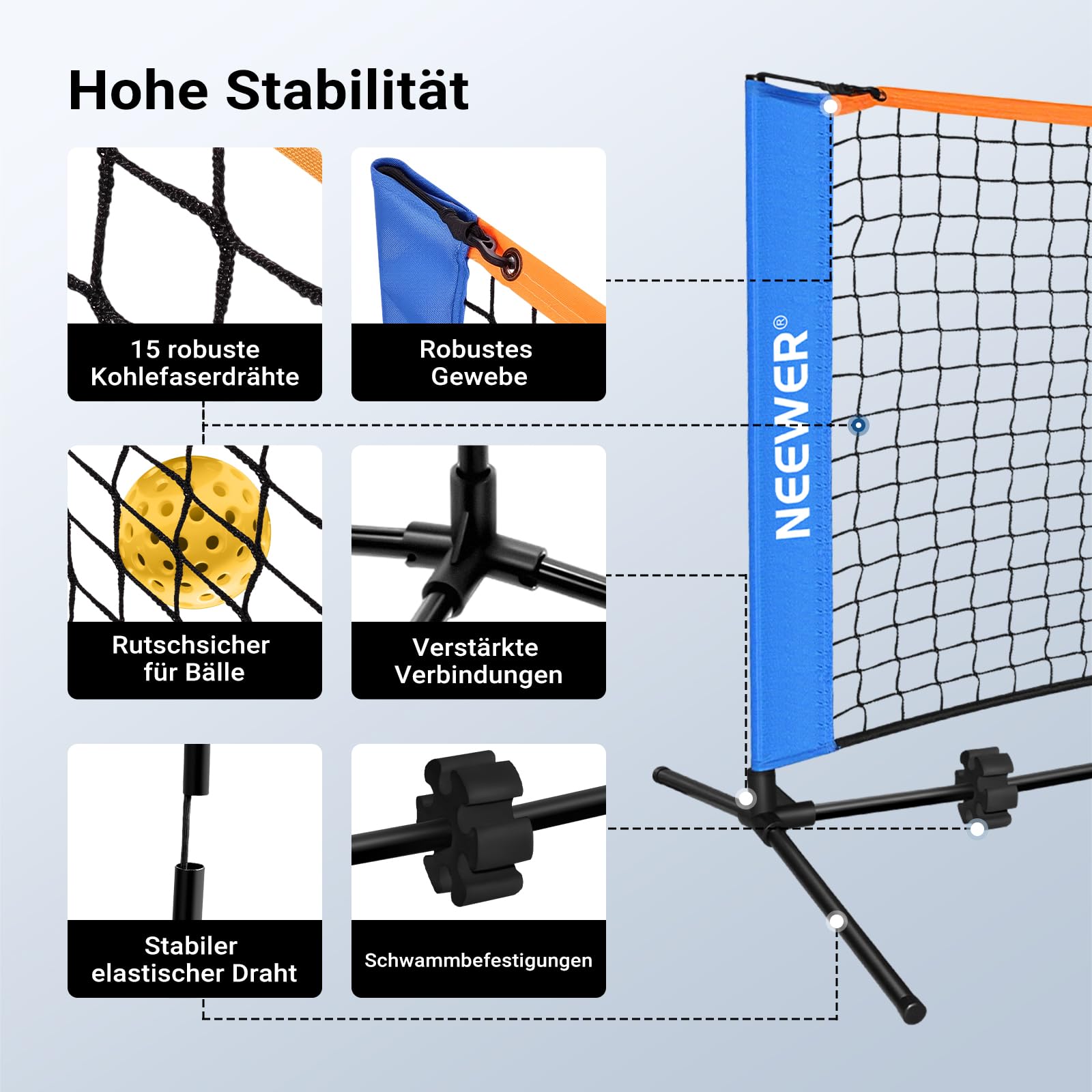 NEEWER Pickleball Netz, breites Badmintonnetz, kleines tragbares faltbares Zubehör für Auffahrt, für Training, Übung von Pickleball im Innen und Außenbereich, Keine Werkzeuge erforderlich