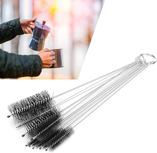 Miniatura 4 de 10 cepillos de limpieza para máquina de café, limpiador de cepillos de acero inoxidable de nailon para pajitas de teclado, jarra de acero inoxidable