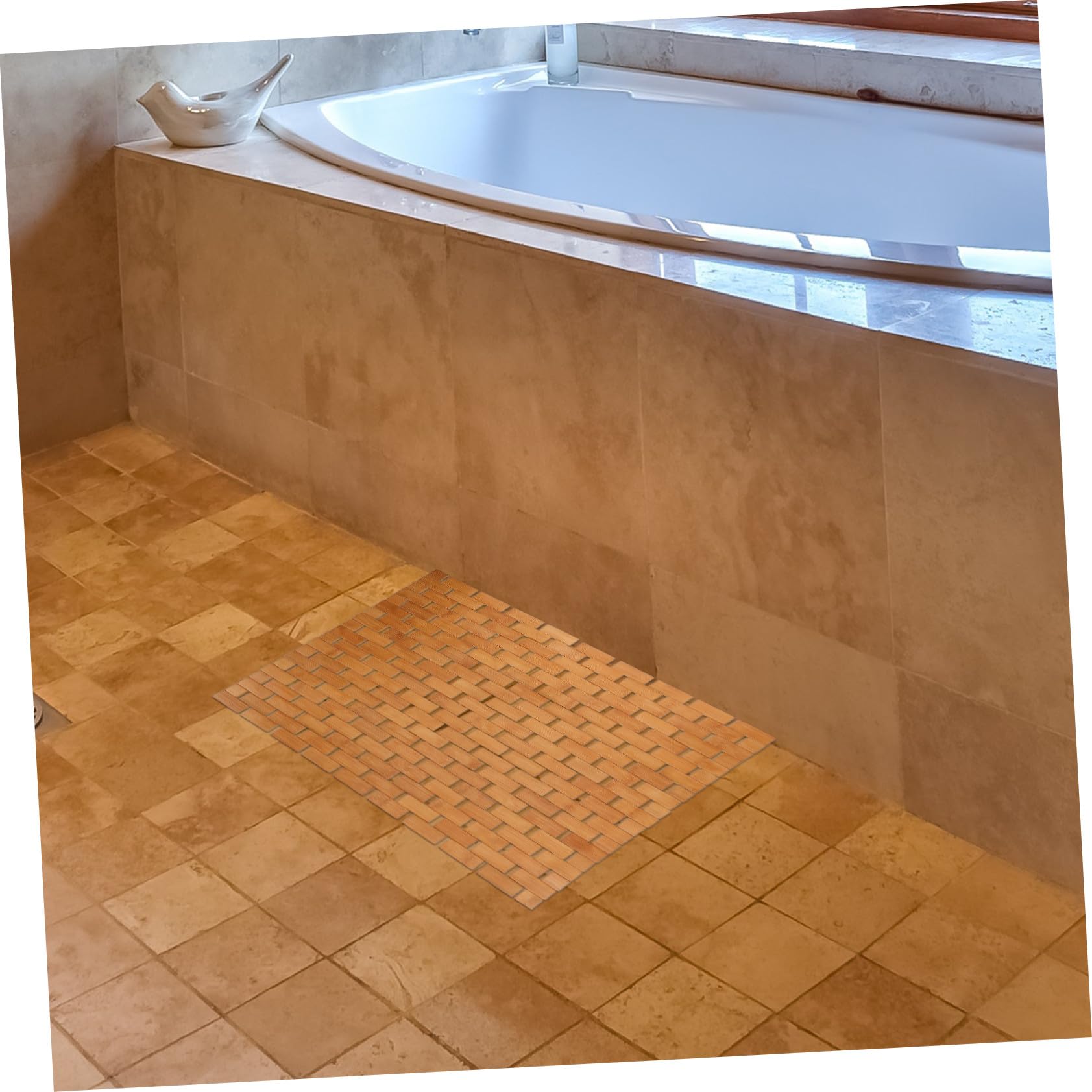 VALICLUD Alfombrilla Antideslizante De Bambú 40x60 Cm, Esterilla De Suelo Resistente Al Agua Diseño Trenzado, Material Natural De Bambú Carbonizado, para Baño, Ducha y Cocina, Uso Doméstico y Oficina