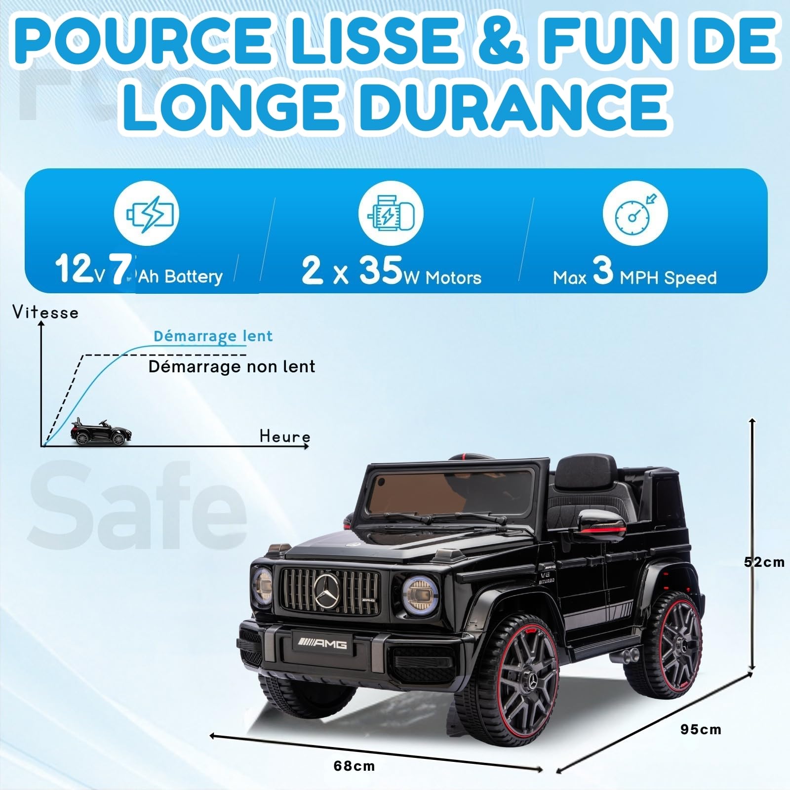 LALAHO Voiture électrique pour Enfants G63，Véhicule Electrique Enfant 3 à 6 Ans avec Télécommande 2.4G，2 Portes avec MP3 (Noir)