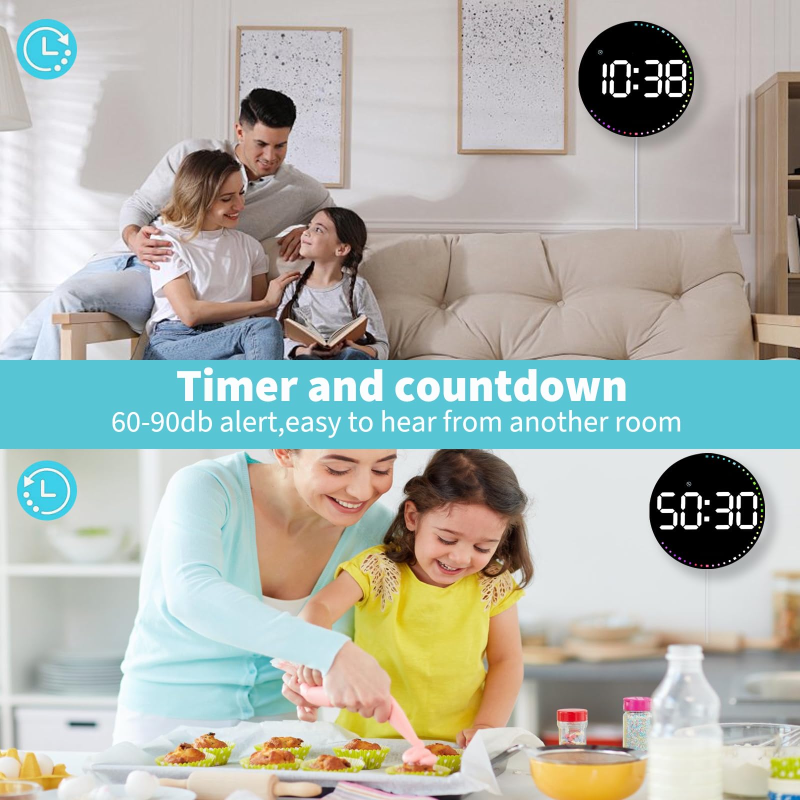 HZDHCLH WLAN Digitalwanduhr – 30 Cm, LED, Zeigt Zeit, Datum, Temperatur, App-steuerbar