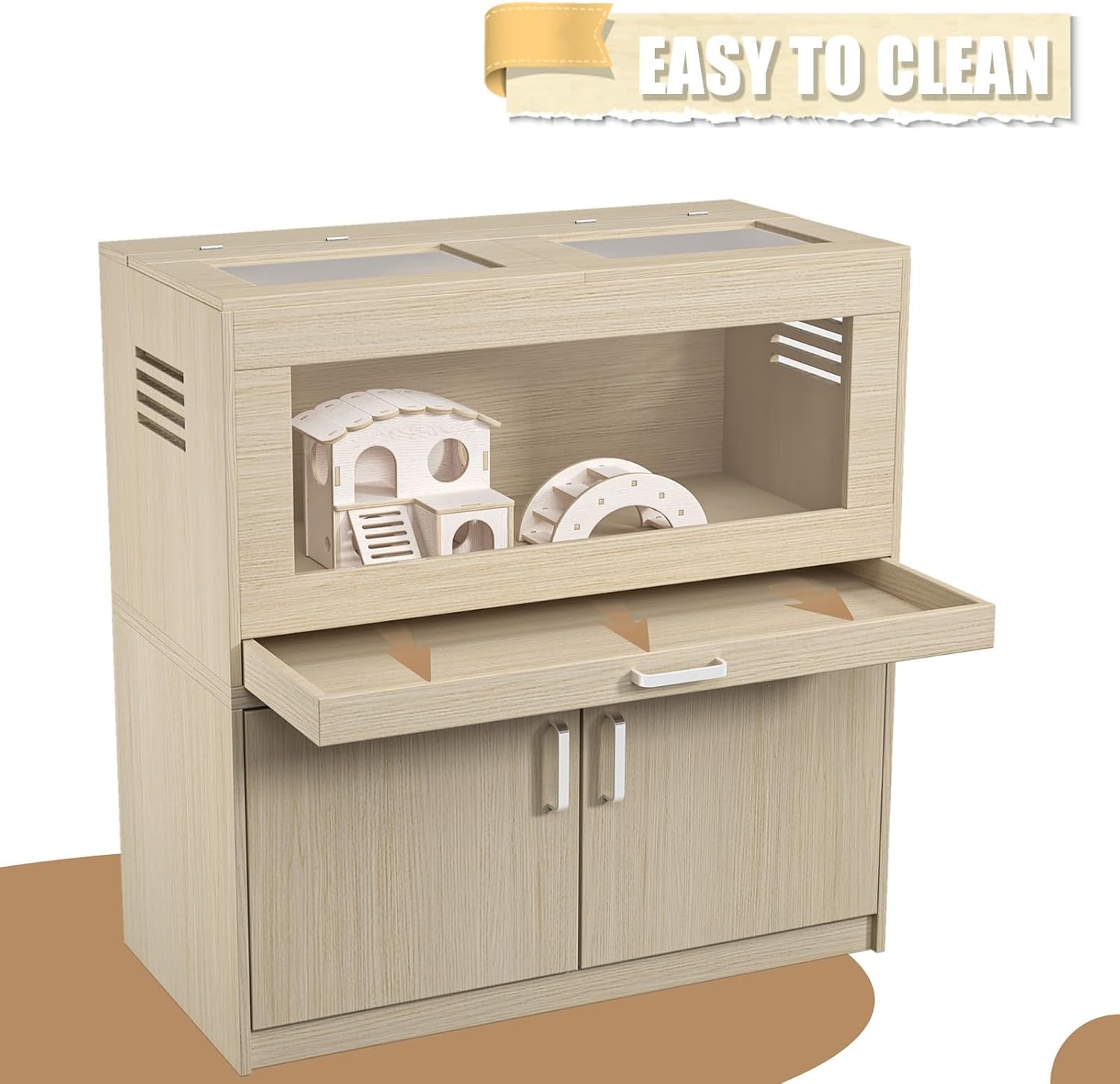 Wooden Hamster Cage Guinea Pig Cages with Independent Storage Cabinet Easy View Acrylic Panels with Guinea Pig Hutch and Bridge Small Animal Cage Ferret Cage Small Animal Habitat Pet House