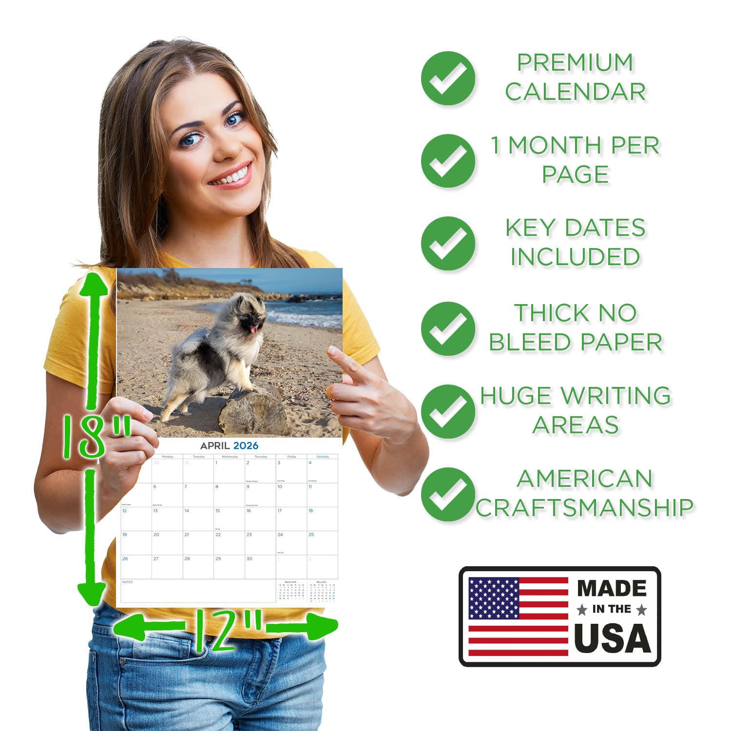 Kalendarz Keeshond 2024 2025 - miesięczny kalendarz ścienny rasy psów - 30 x 45 cm otwarty - gruby papier bez przebarwień - prezent - akademicki planer nauczyciela kalendarz organizowanie i planowanie