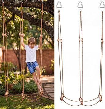 Simgoing Ninja Obstacle Course Ladder for Kids 15.7 Inch, Wood Color