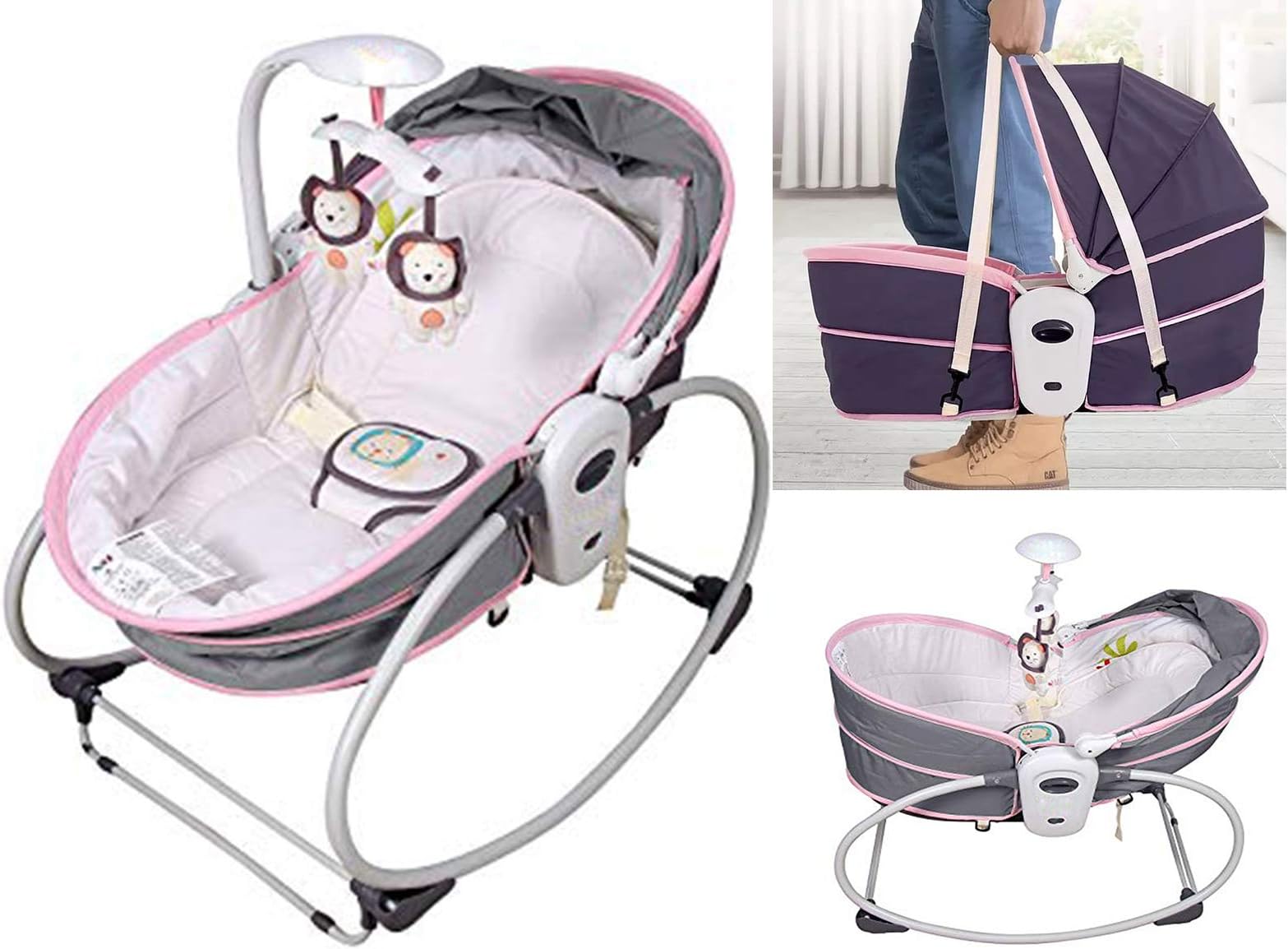 Gadgets Appliances Overnight Sleeping Vs Rock & Play 5 in 1 Rocker Bassinet Set for Kids Play to Sleep Blue and Pink