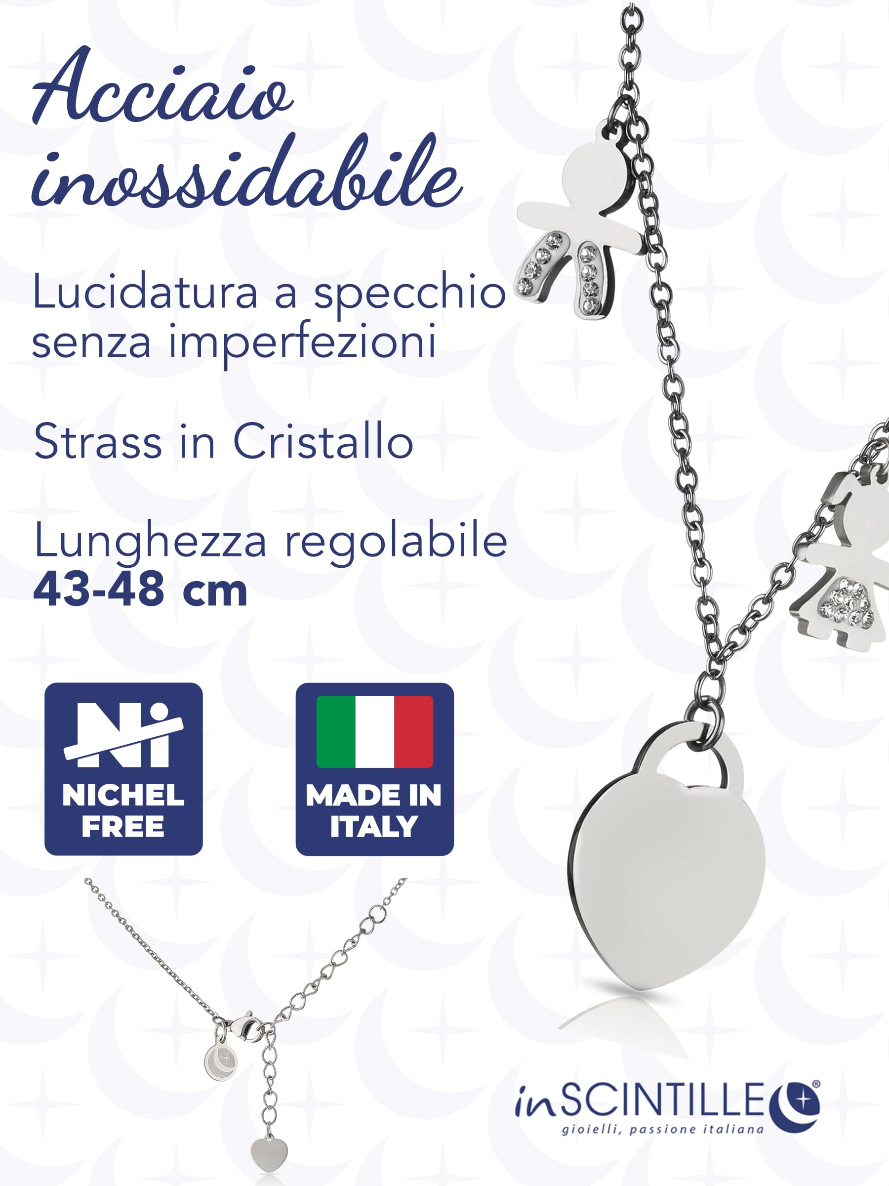 inSCINTILLE Collar Mujer en Acero Inoxidable con Colgante de Bebé y Cristales