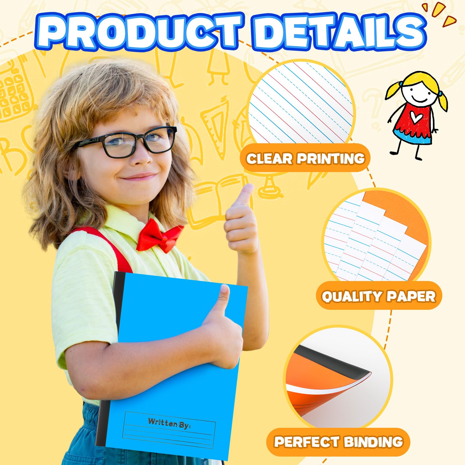 Henoyso 48 pezzi, 60 pagine, 24,8 x 19,1 cm, quaderno per composizione primaria K-2 a righe per bambini, diari primari, fogli per esercizi di scrittura a mano, forniture scolastiche