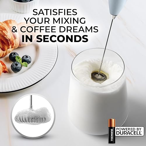 Vista 837 de Zulay Kitchen - Espumador de leche de mano con pilas AA Duracell: batidora de bebidas resistente para café, latte, capuchino y más, color aurora