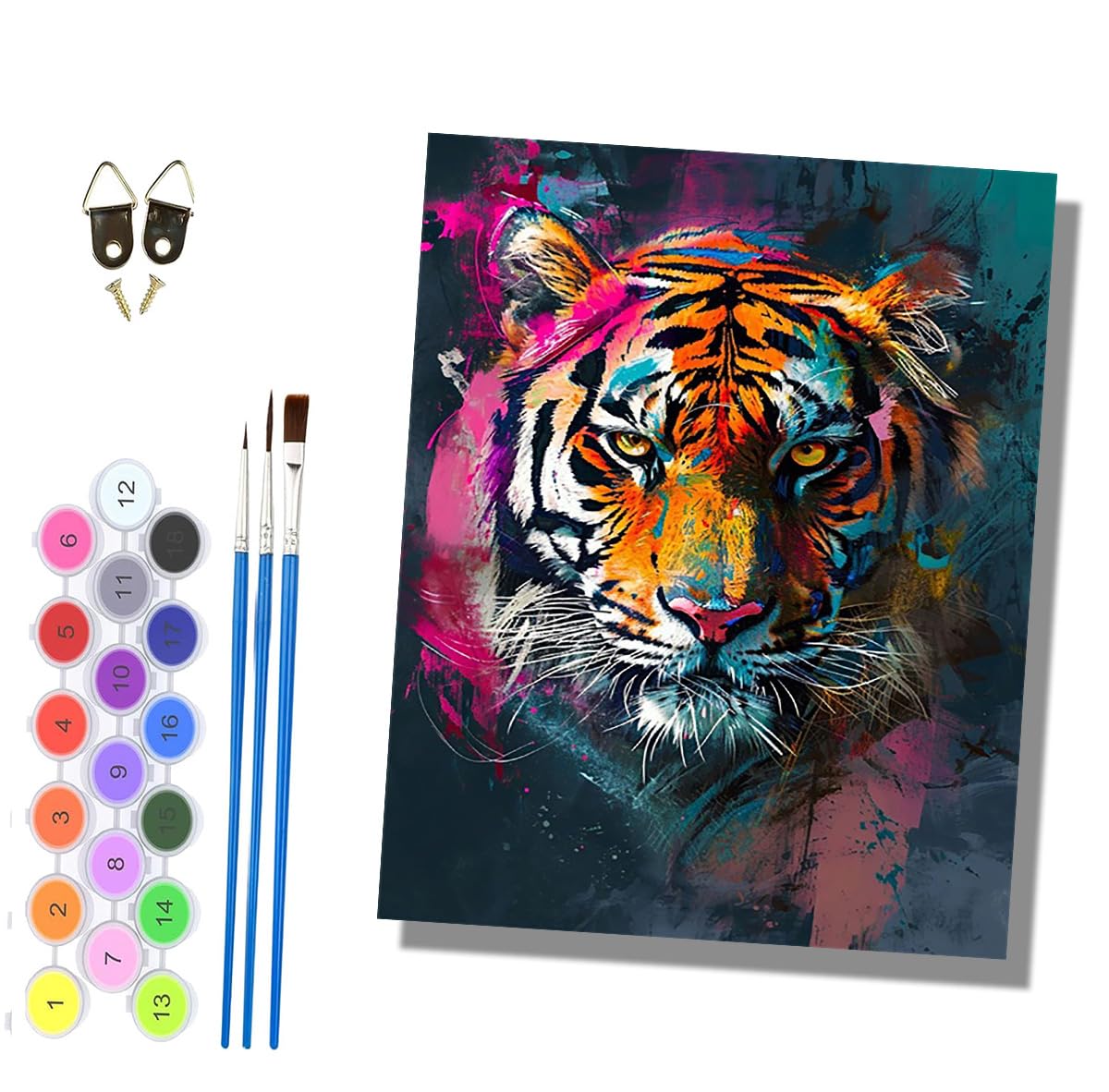 HONGPZH Paint by Numbers for Adults and Beginner Painting by Number Kits On Canvas Without Frame Painting Acrylic Paints Home Wall Decor 40x50cm/16x20in A Colorful Tiger