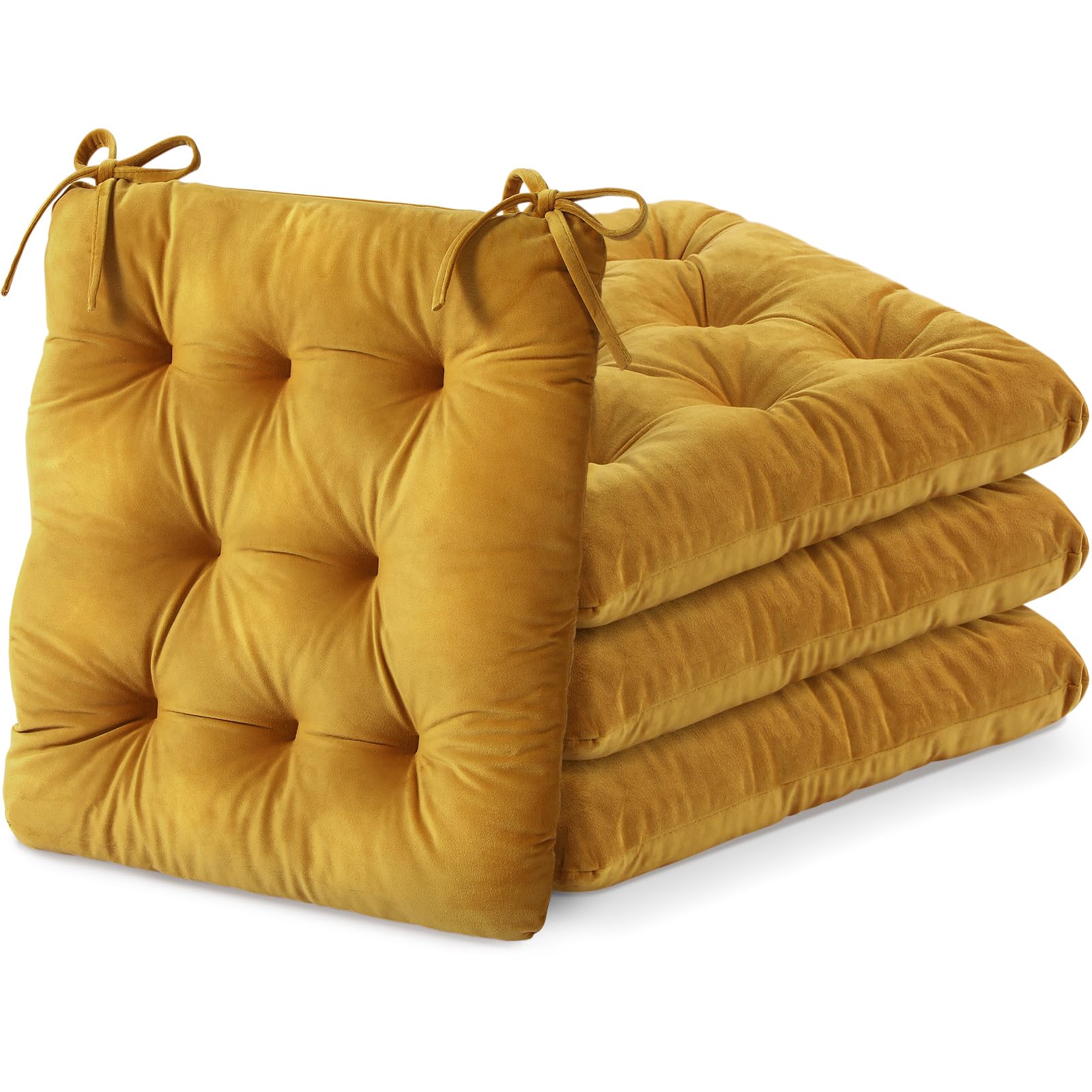 Nuanchu Memory Foam Chair Cushions Set of 4, Thick Indoor Seat Cushions for Dining Chairs Tufted Seat Pads for Kitchen, Dining Room, Office,(Turmeric Yellow,15.5