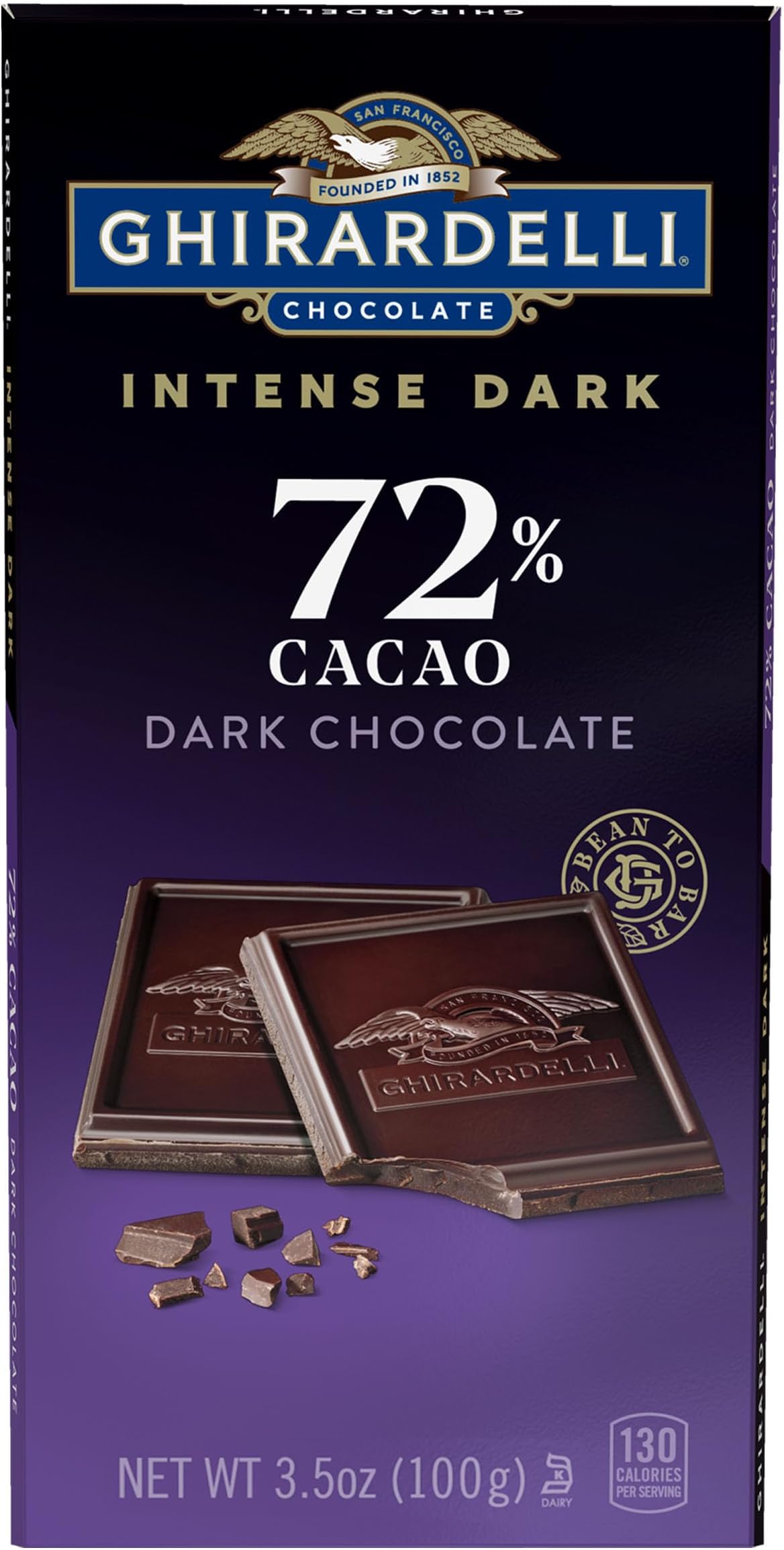 GHIRARDELLI Intense Dark Chocolate Bar, 72% Cacao, 3.5 Oz Bar