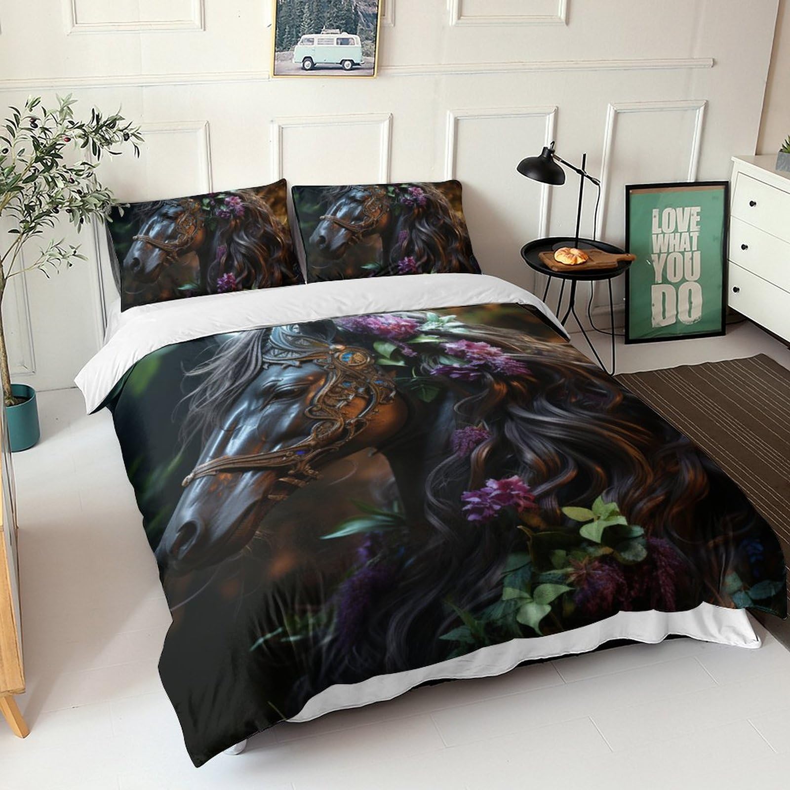 Parure de lit 3D fleurs et animaux sauvages pour lit King Size 220x240cm