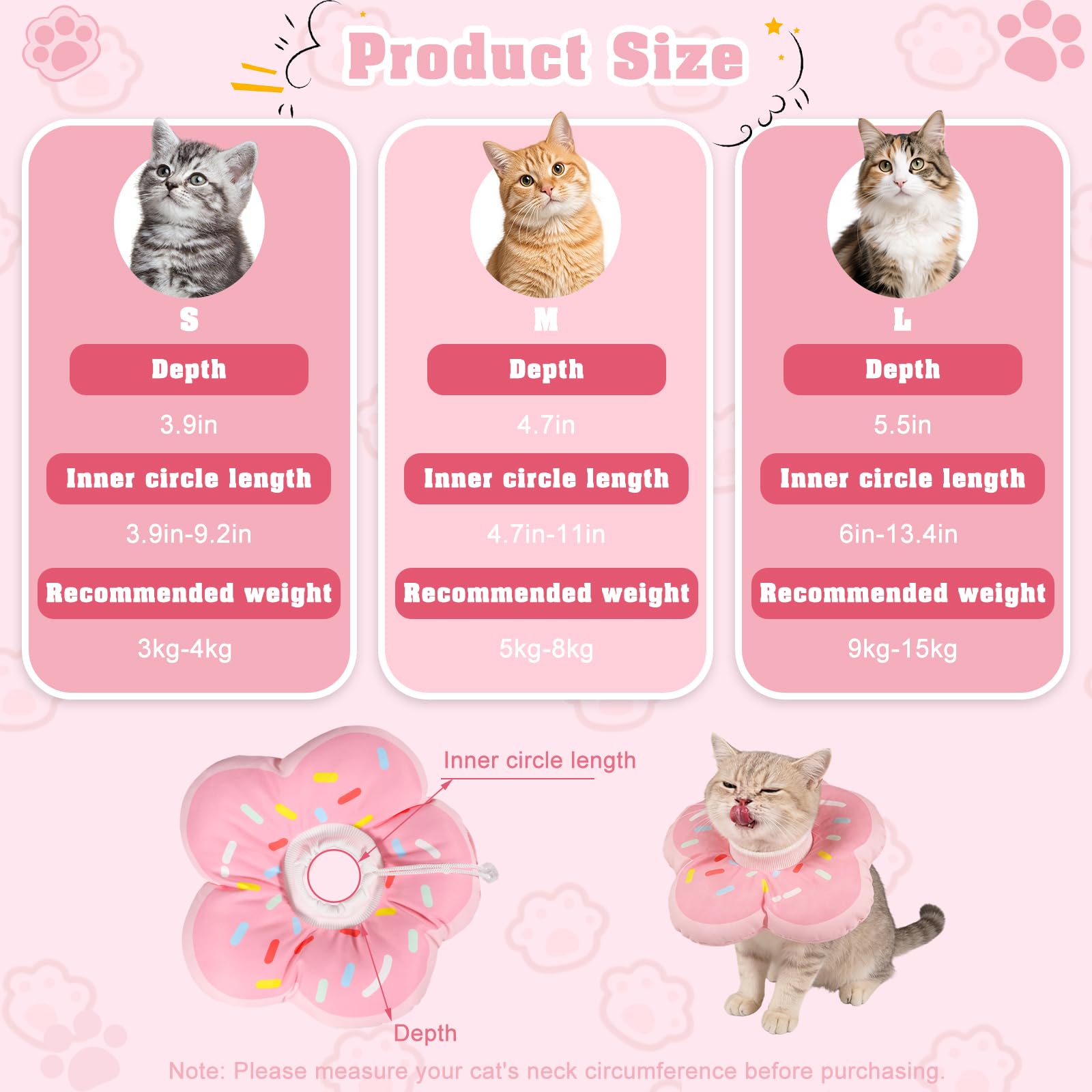 QKURT Collar de Recuperación para Gato, Collar Ajustable para Gatos Después de La Cirugía, Evitar Picaduras de y Arañazos Lesiones y Lamido, El patrón de Rosquilla, Forma de Flor