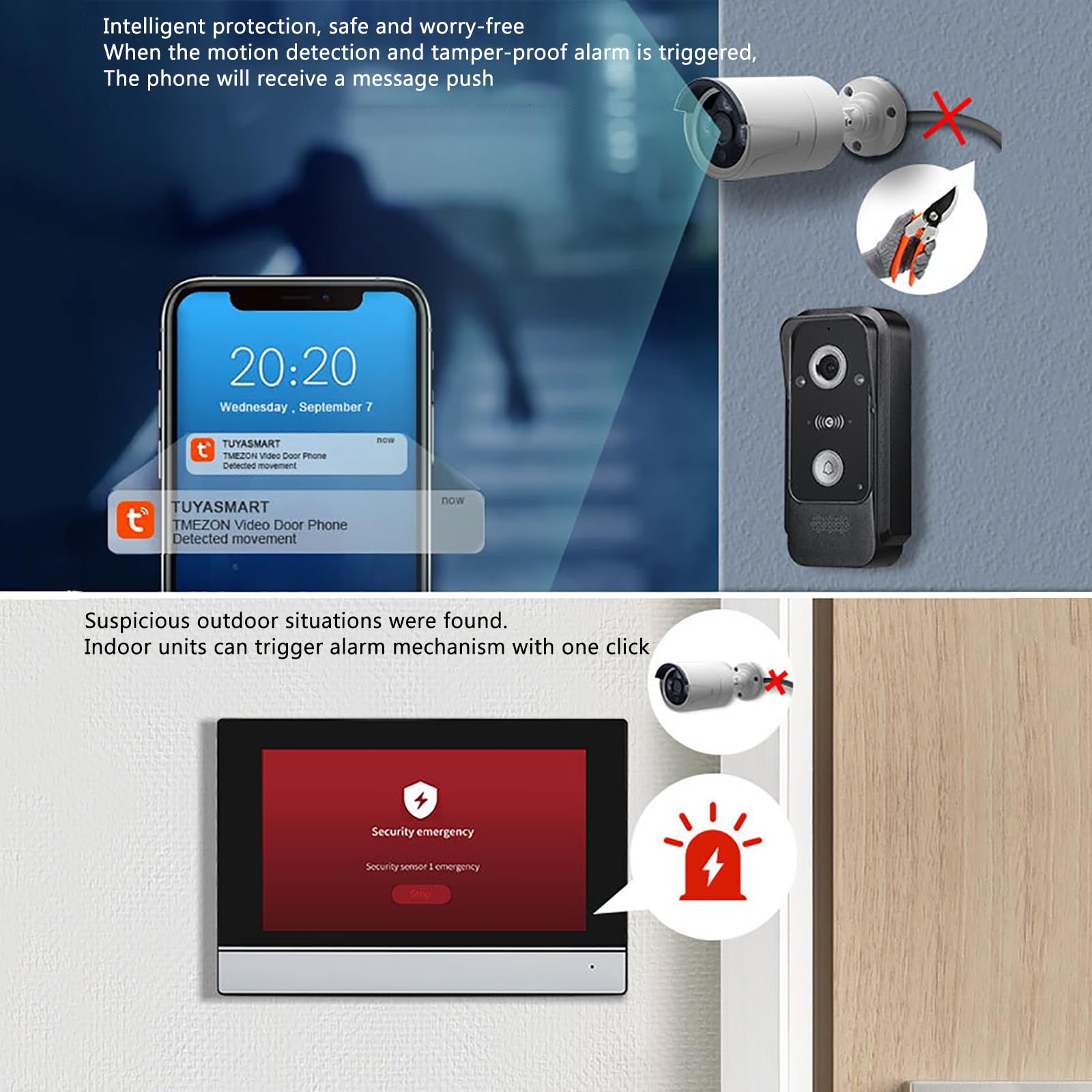 1080P Wireless Video Door Intercom, Video Door Intercom, IP Video Door Intercom, Verdrahtete Video-Türklingel Wohnung Gegensprechanlage(1 Glockenspiel+1 Bildschirm+2 Kamera)