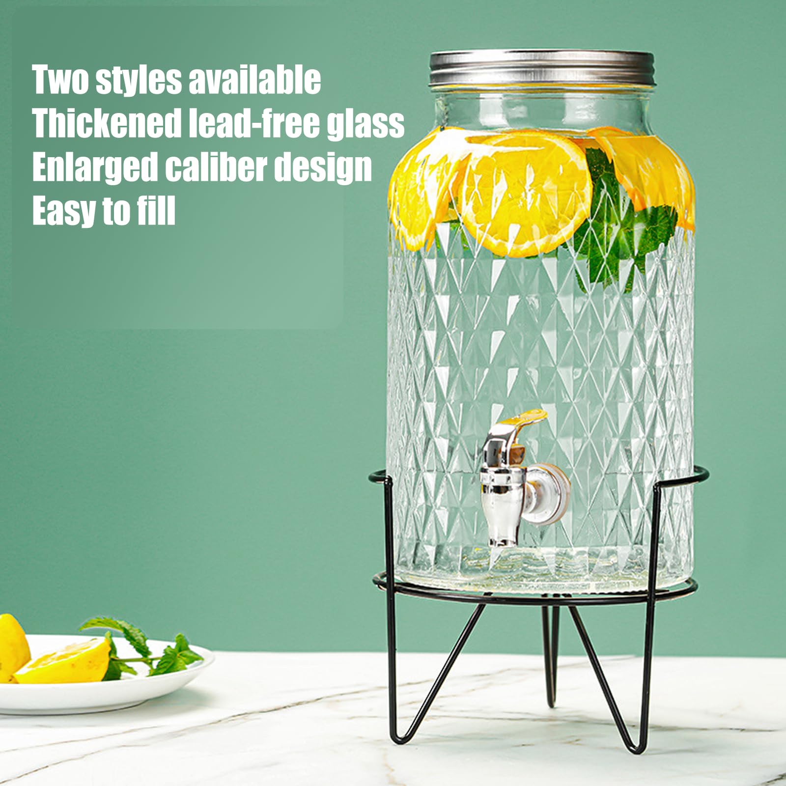 Macchina per Bevande Fredde Verticale in Legno con Supporto in Ferro, Dispenser per Succhi per Feste per Rubinetto da 6 Litri, Barattolo di Limonata per Bevande Calde,6L Diamond Shape