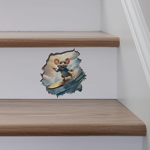 Miniatura 5 de Pegatina de pared 3D con agujero de ratón Surfer Mouse Hole