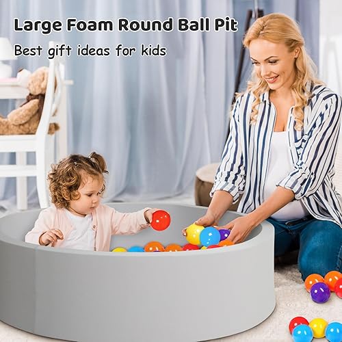 Miniatura 19 de Piscina de pelotas para bebés para niños pequeños, 35.4 x 11.8 pulgadas, piscina de bolas redondas suaves para bebés, corralito de juegos para gris