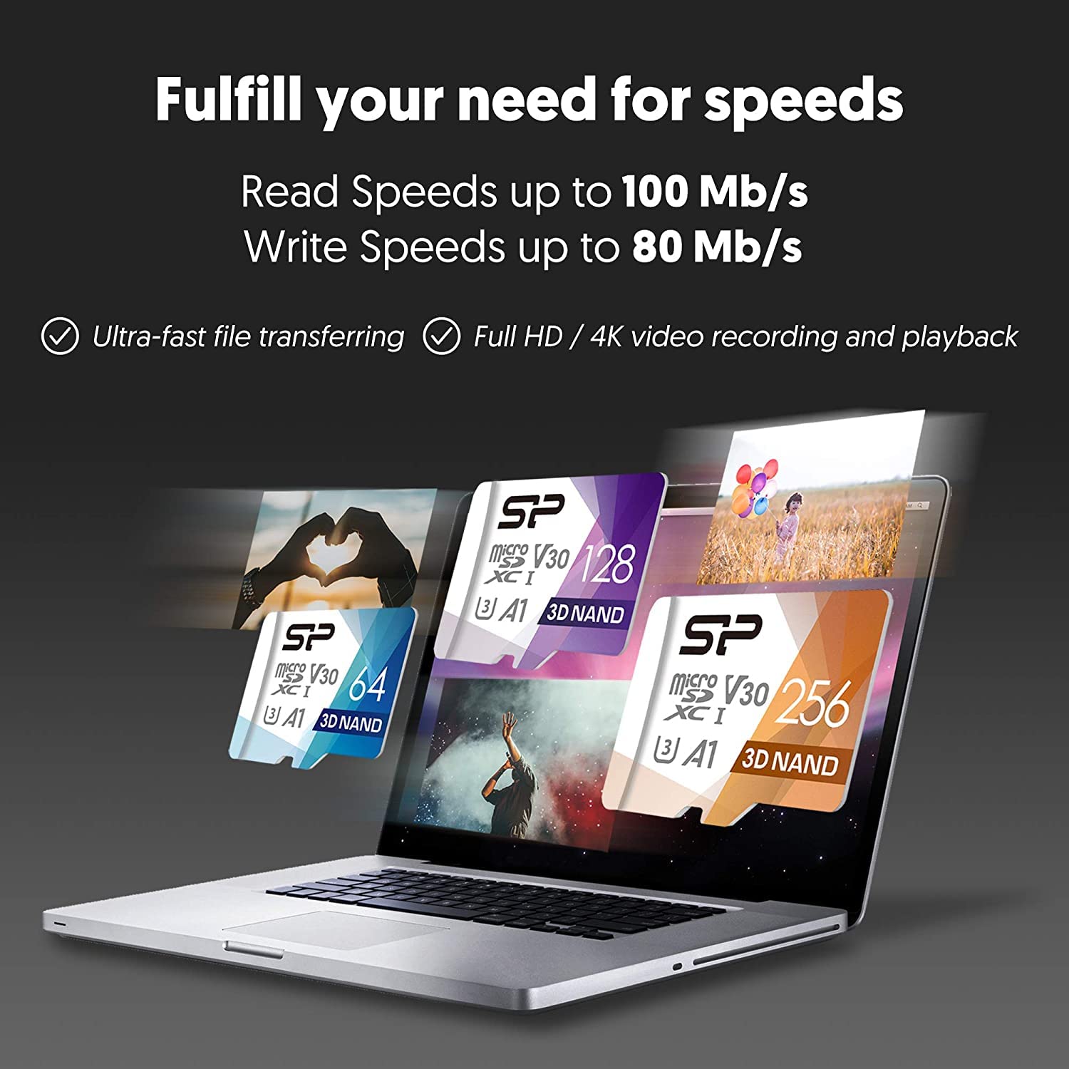 Silicon Power 2-pak 256 GB karta micro SD kompatybilna z U3 Nintendo Switch, SDXC microsdxc szybka karta pamięci microSD z adapterem