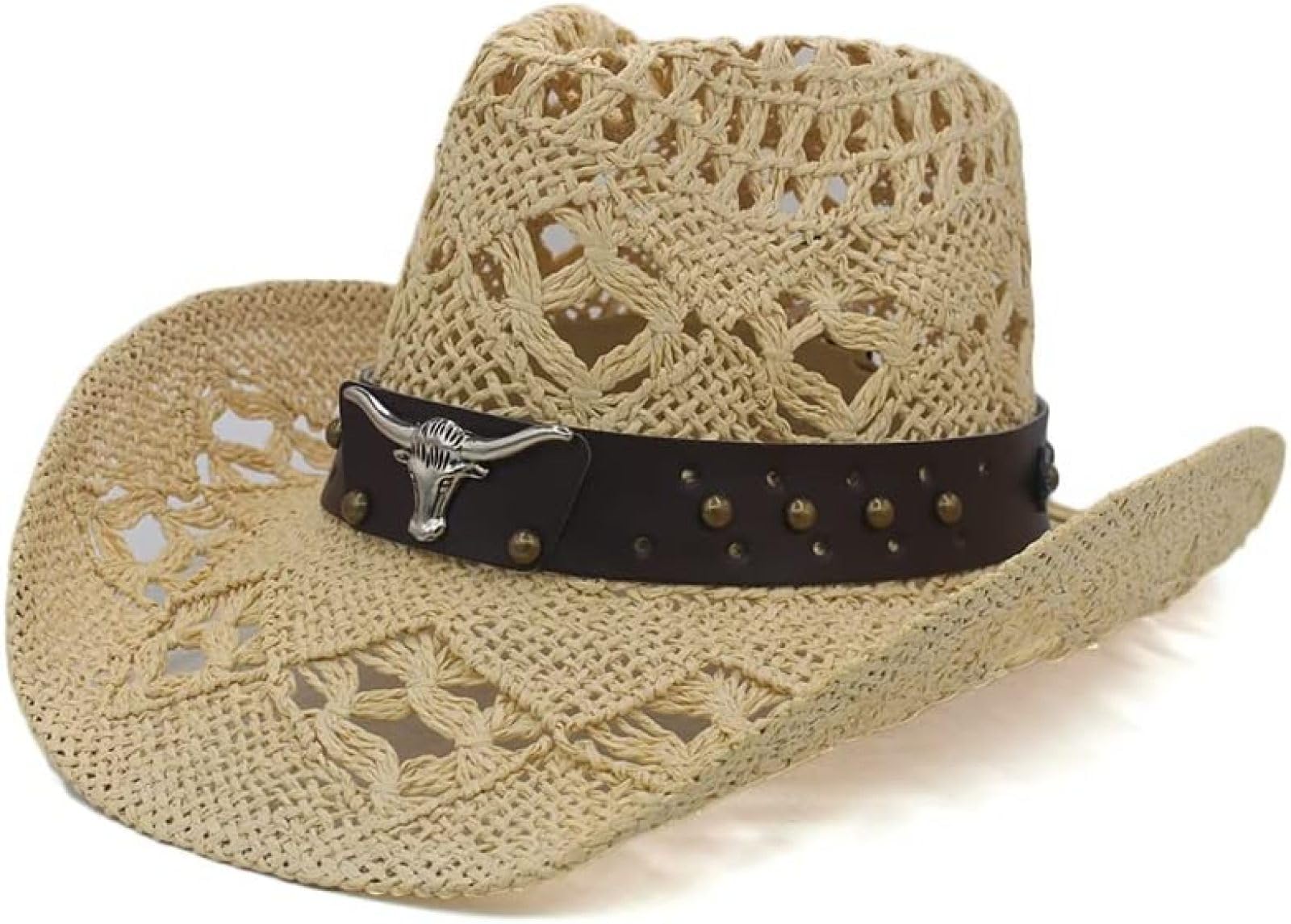 Sombreros De Vaquero Hombres Mujeres Sombreros De Vaquero del Oeste De Paja Sombrero De ala Ancha Sombrero para El Sol Fiesta De Viaje Gorra Al Aire Libre Sombrero Retro Clásico,Negro,7-7 1/8,YUYA