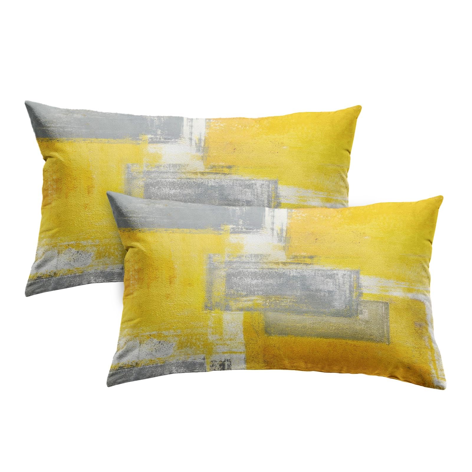Britimes Throw Pillow Covers Modern Home Art Decor, 12 x 20 Inches Set of 2 Pillow Cases Decorative, Abstract Oil Painting Pillowcases for Bedroom, Living Room, Yellow Grey