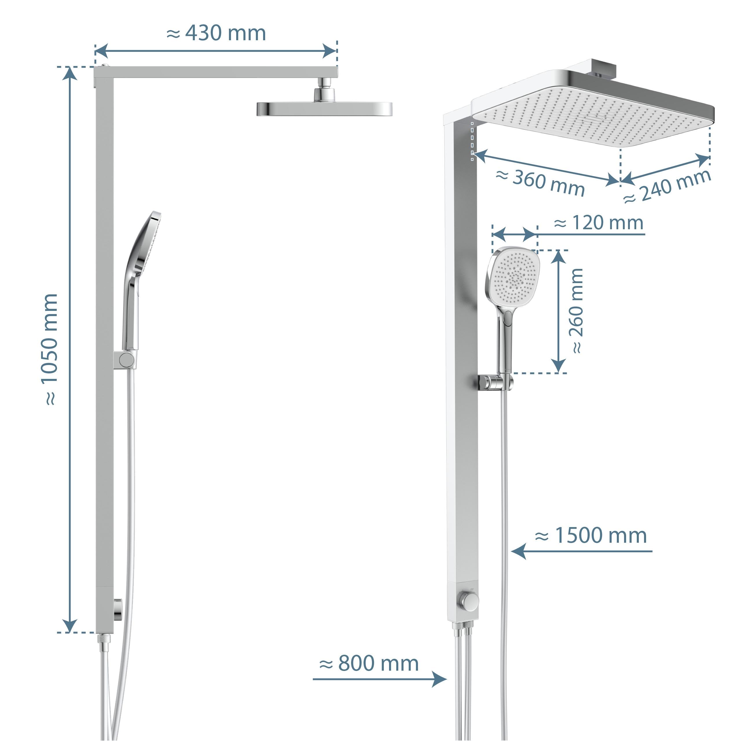 SCHÜTTE 60685 LA PALMA Duschsystem mit Regendusche und Duschsäule, 36x24 cm Edelstahl Duschkopf, Duschset ohne Duscharmatur, Duschstange mit Hand- und Kopfbrause, Chrom