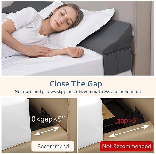 Miniatura 4 de Vekkia Almohada de cuña de cama tamaño Queen con bolsillos grandes para cabecero, relleno de espacio de colchón, almohada triangular para cerrar el