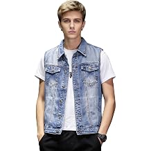 Mens Casual Sleeveless Multi-Pockets Trucker Biker Denim Jean Vest Jacket
