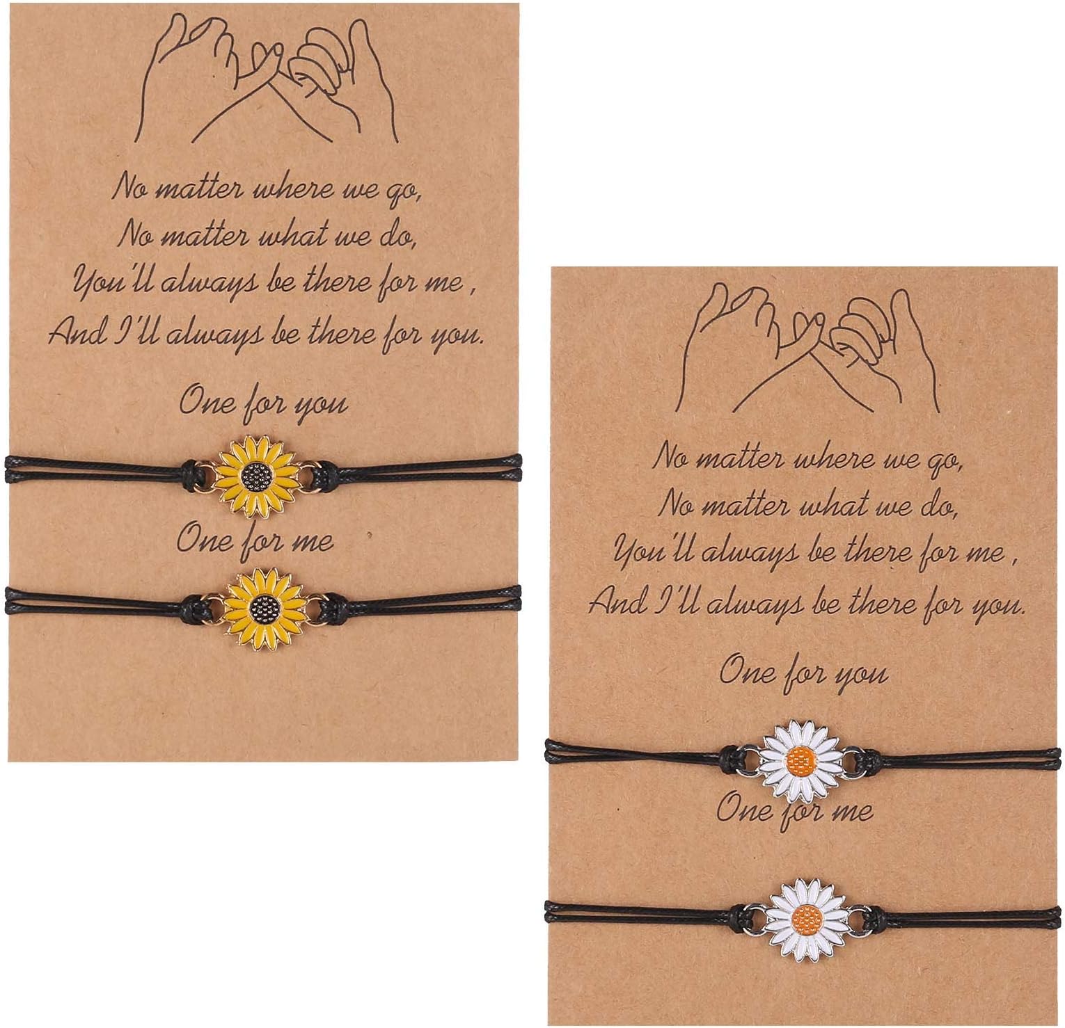 Fuyamp4 Pcs Sunflower Friendship Bracelets, Handmade Sunflower Promise Bracelets with Blessing Cards for Girl, Women, Couples and Best Friend