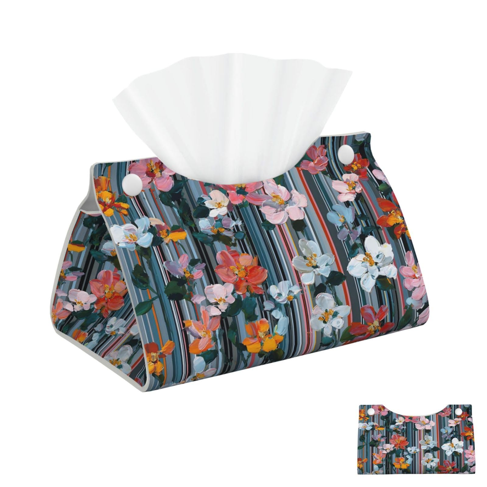 Stripe Blooming Flowers Tissue Box Cover Square Cube Boxes