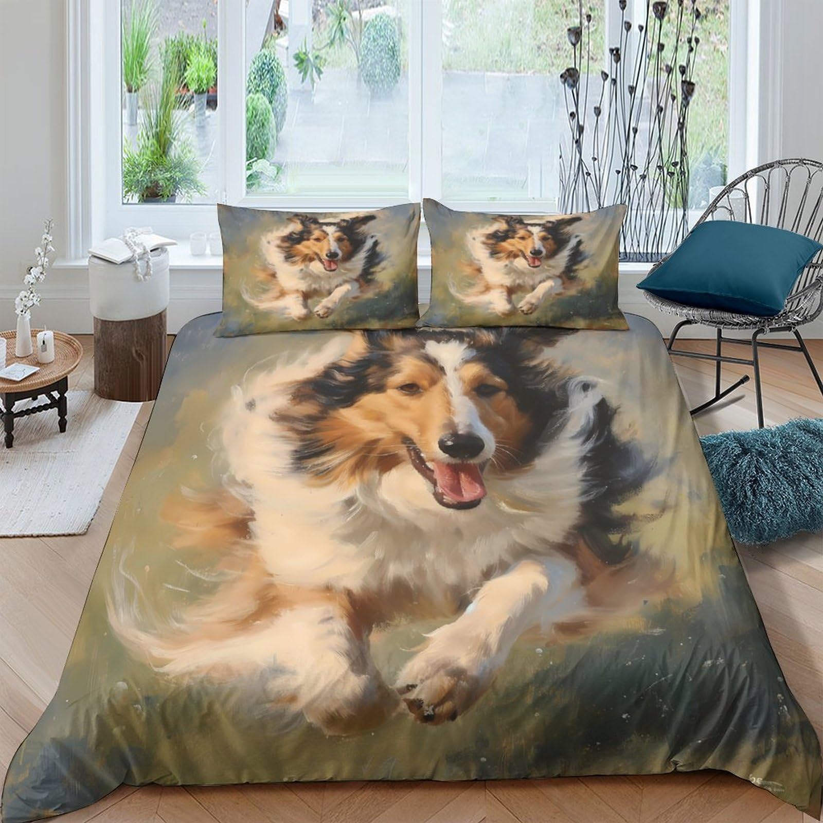 Ctjqhvkz Style-2 3D Printed Collie Dog Fitted Sheet Microfiber Soft Brown White Animal Art Bed Cover For Bedroom Guestroom Decor Single（135X200cm）