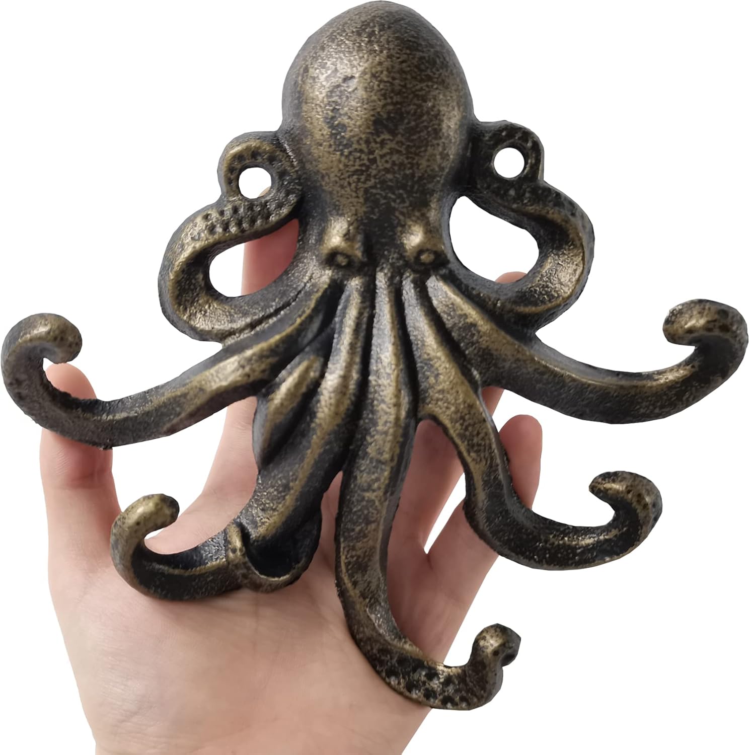 RONYOUNG 2PCS Heavy Duty Decorative Octopus Hook- Wall Mounted Coat Hooks/Solid Cast Iron Unique Key Holders/Home Decor (Green Bronze) - Image 3