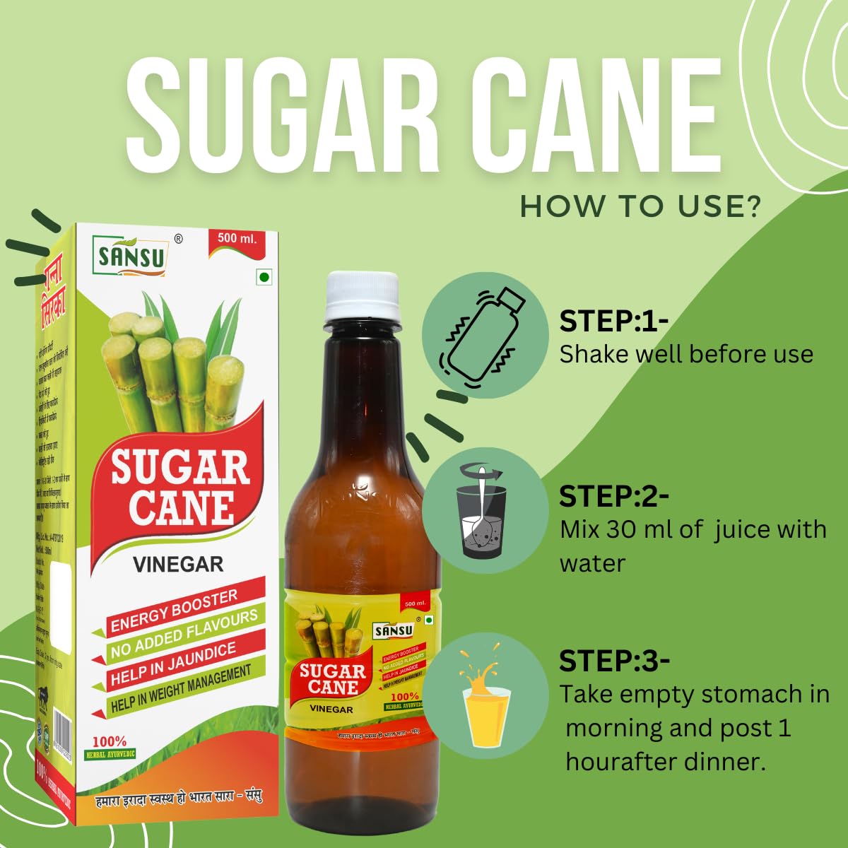 Sansu Sugar Cane Vinegar (Ganne Ka Sirka), Ayuvedic,500ml. (Pack of 3) 4
