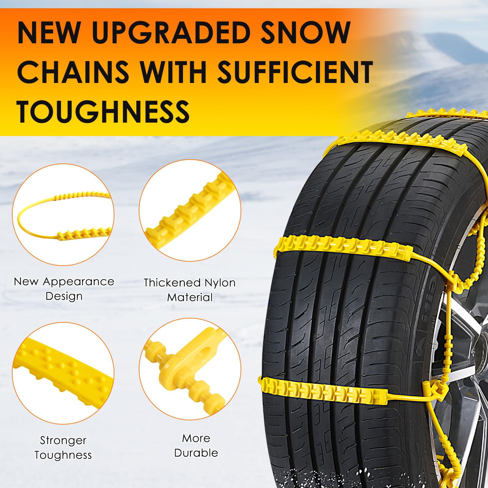 10PCs Cadenas de Nieve para Coche Ninonly Cadenas Coche Nieve Universales Montaje Rápido, Cadenas para Coche Para Automóvil/SUV/Camión Para Neumáticos De Coche De 165-275mm
