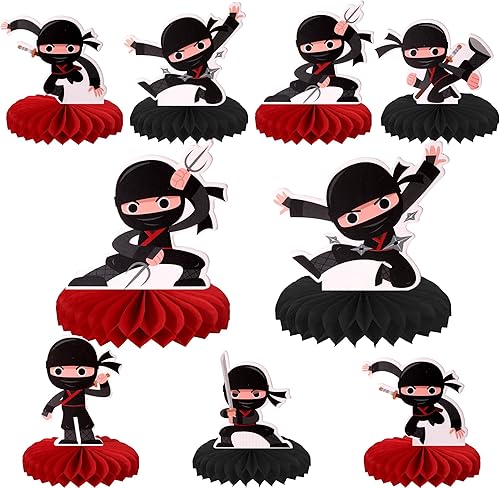 6 piezas Ninja Party Honeycomb mesa centro de mesa de doble cara artes marciales karate kung fu guerreros centros de mesa para temática ninja, baby