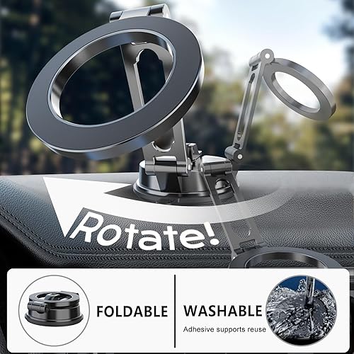 Miniatura 4 de Soporte magnético para automóvil que nunca se cae con doble fijación ventosa + adhesivo, plegable con rotación de 360 para el parabrisas del