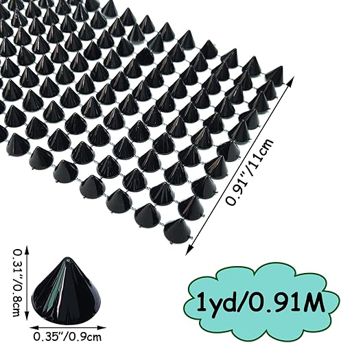 Miniatura 2 de 1 yarda Coser en Spike Stud Remache de espalda plana Punk Rock Trim Cinta de malla Artesanía (negro)