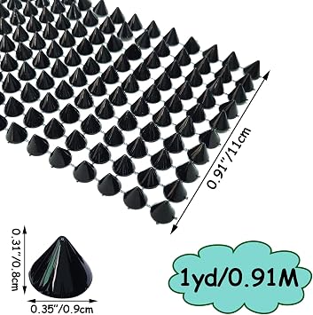 1 Yard Sew Stitch On Spike Stud Rivet Flat-Back Punk Rock Trim Ribbon mesh Bead Craft (Black)