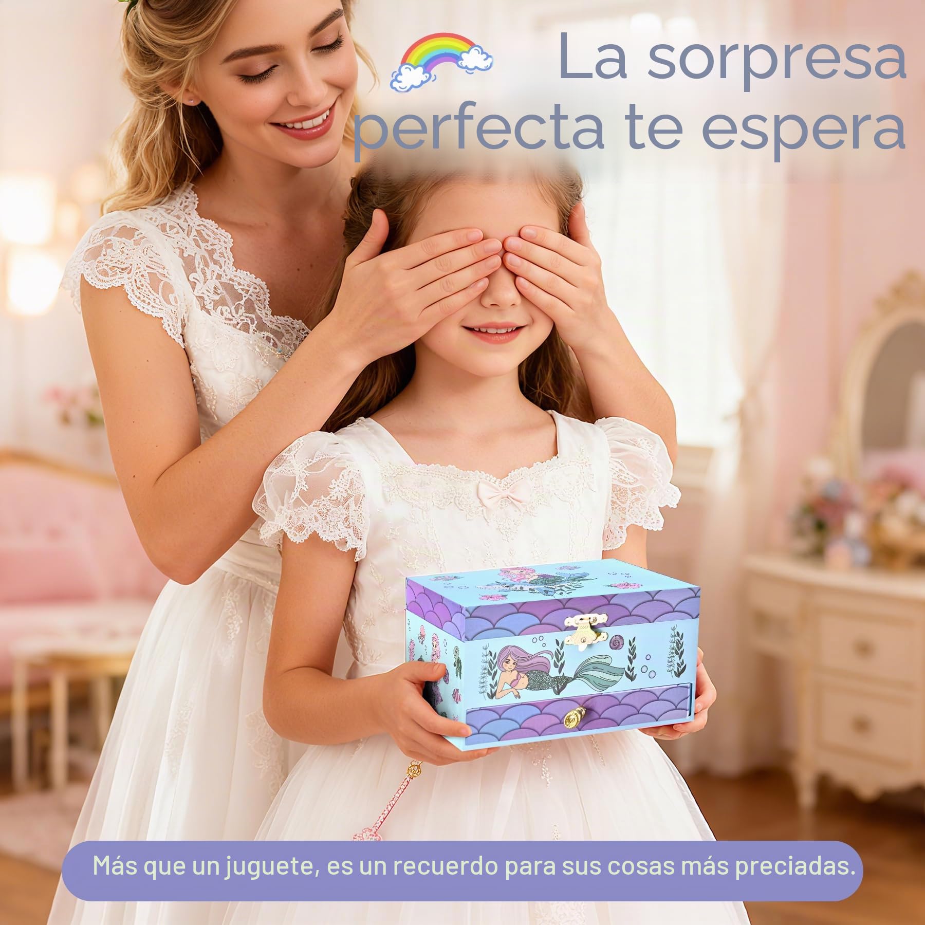 Joyero Musical Sirena para Niñas con Sirena Giratoria y Espejo - Regalo de Cumpleaños y Navidad para Niñas 3-10 años(Violeta)