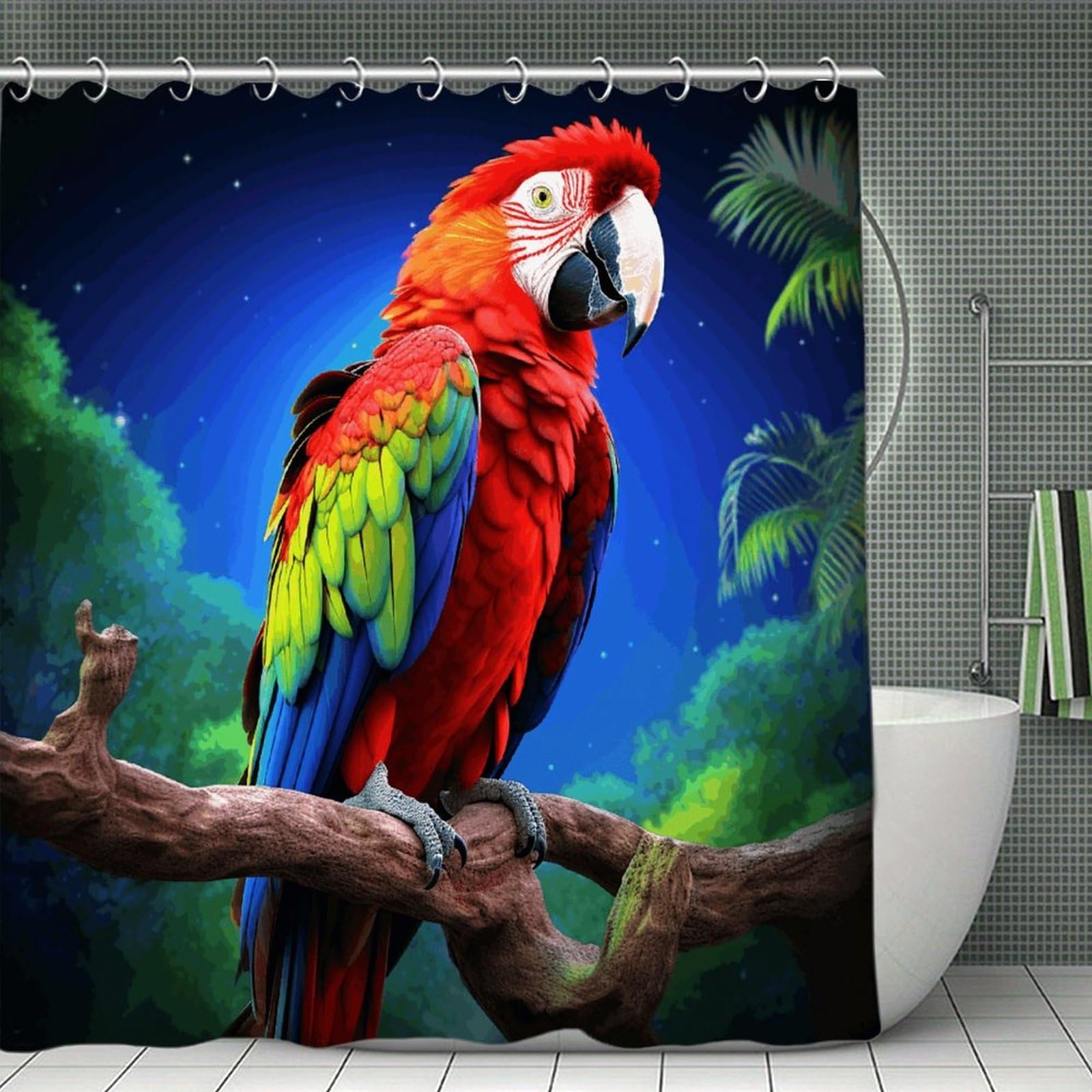 JTREHY Parrot Shower Curtain Waterproof Bathroom Shower Curtain Machine Washable Bath Curtains Polyester Cloth Bath Curtains for Bathroom Showers 70.8×70.8Inch