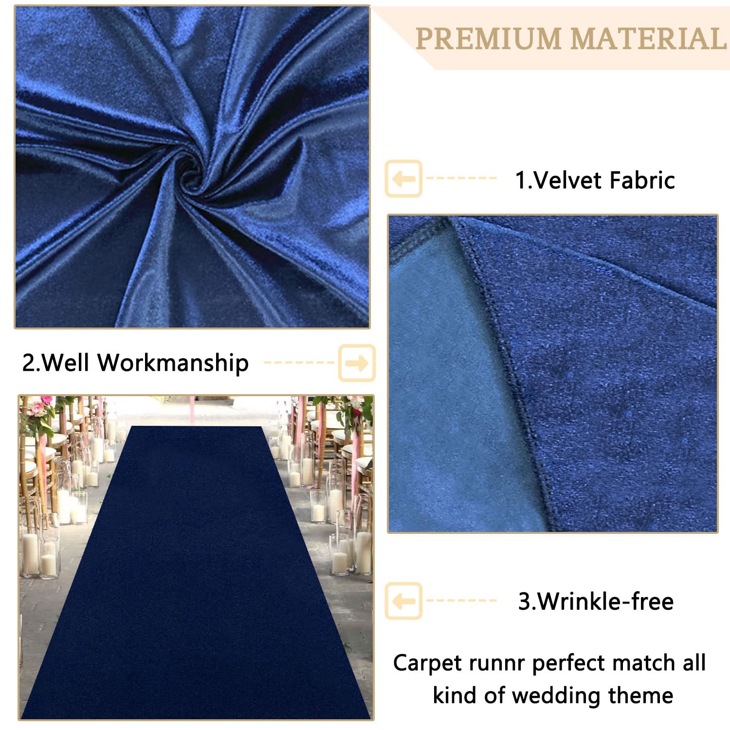 MODFUNS Aisle Runners for Wedddings Navy Blue Aisle Runner Rug 4FTx25FT