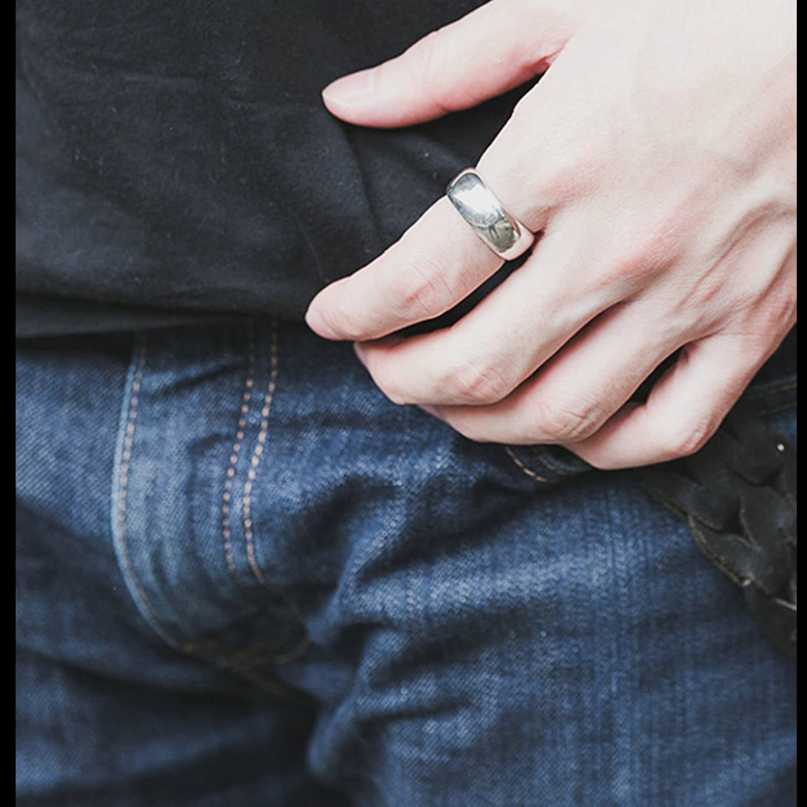 Vintage Herren Hochzeitsversprechen Band Ringe Poliert Silber Ring Breit 9mm Edelstahlringe Für Männer Geschenk für Freund, Größe 52 (16.6) - 65 (20.7)