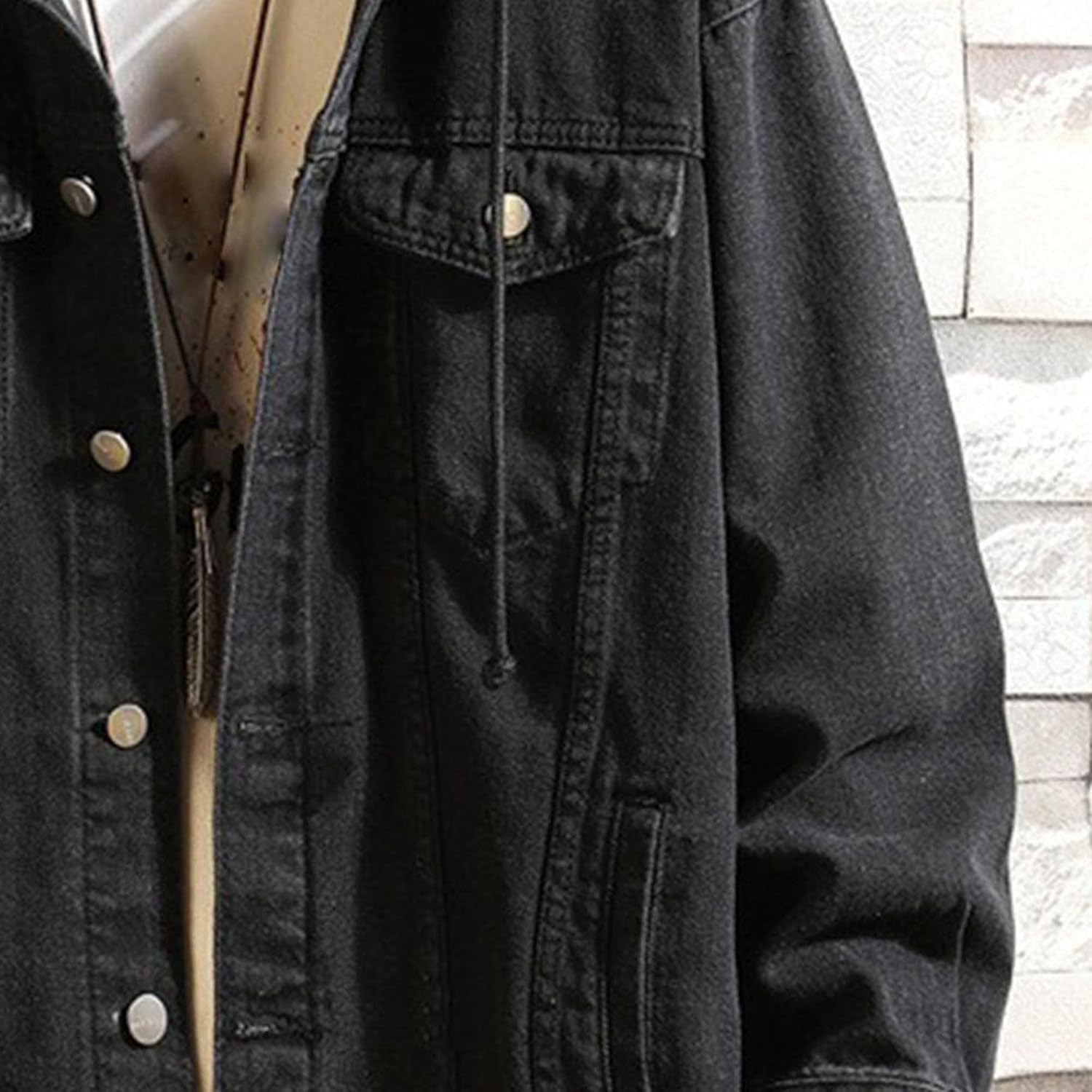 Hoodie Jean Jacket for Men Long Sleeve Slim Fit Casual Denim Jacket Distressed Trucker Outwear with Hood - Image 3