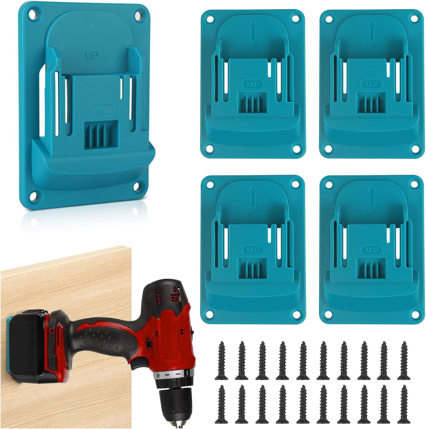 Power Tool Wall Mount,5 PCS Wall Mounted Power Tool Organiser and Holder for Drills Batteries Tape Measures Heavy Duty Tools Storage Hanger Holster for Workshop Garage Walls Mount