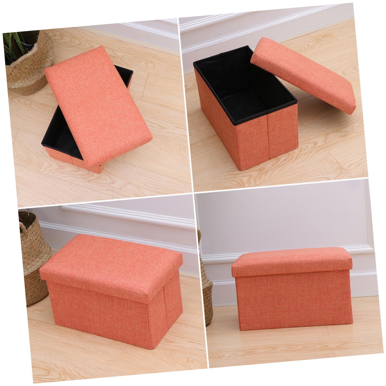 EPIGEIST Baúl Plegable De Almacenamiento con Reposapiés De Lino para Sala De Estar y Dormitorio Caja De Almacenaje Naranja Diseño Funcional y Ligero