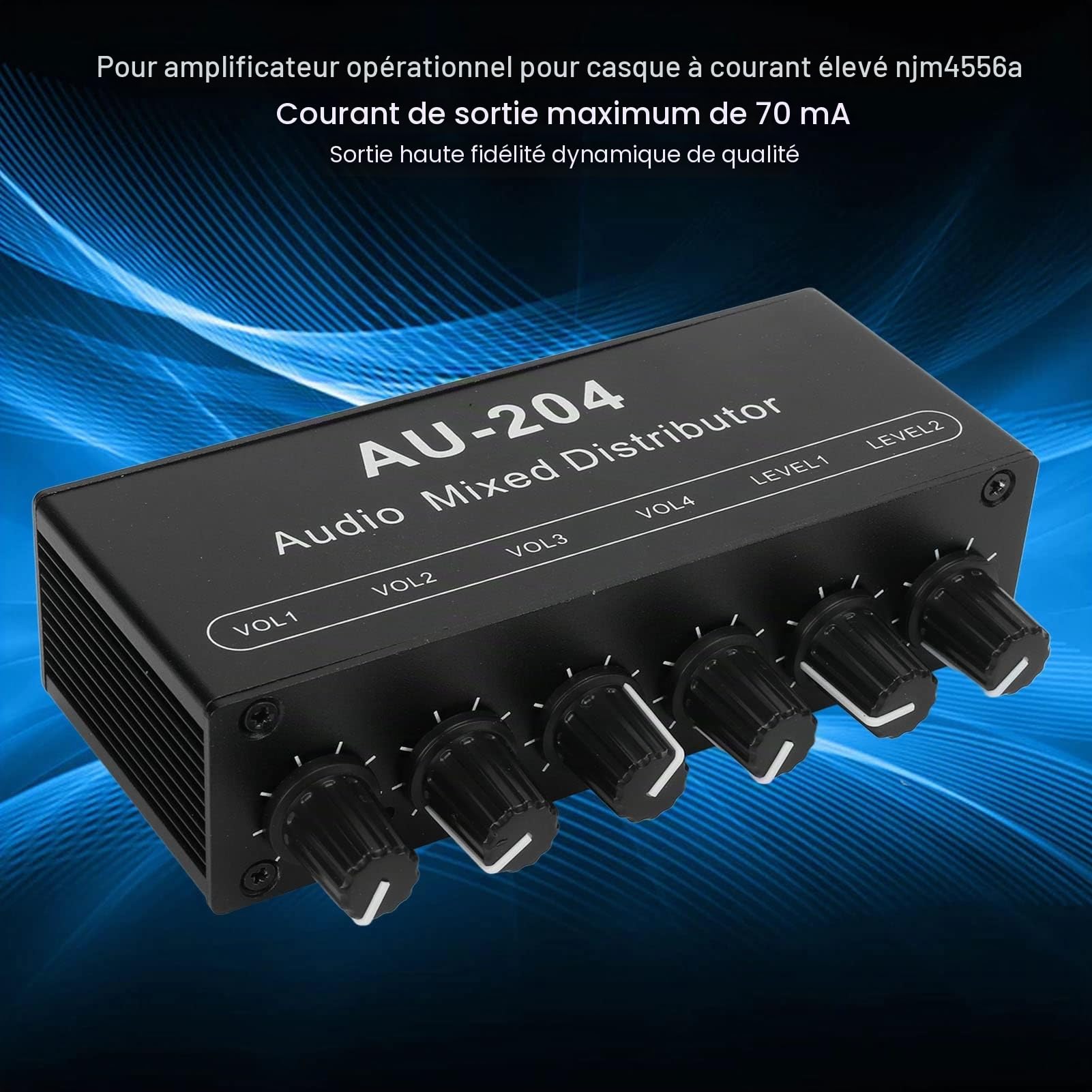 Mini Petit Préampli Audio Stéréo 2 Entrées et 4 Sorties, 3,5 Mm, Contrôlé Individuellement, Amplificateur de Casque, Répartiteur Audio Stéréo