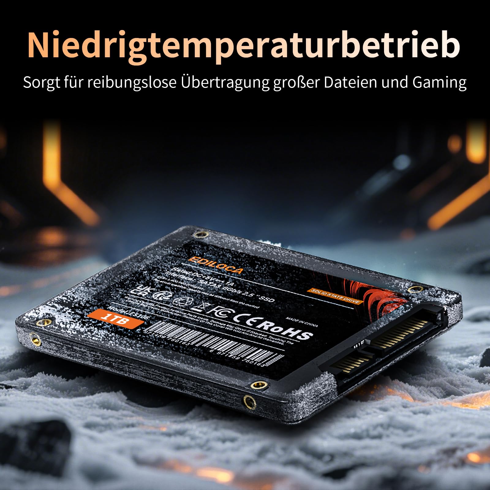 Ediloca SSD 1TB, SSD Festplatte Intern, 2.5" SATA III, bis zu 550MB/s, 3D NAND TLC, Kompatibel mit Laptop und PC-Desktop(ES106 Black)