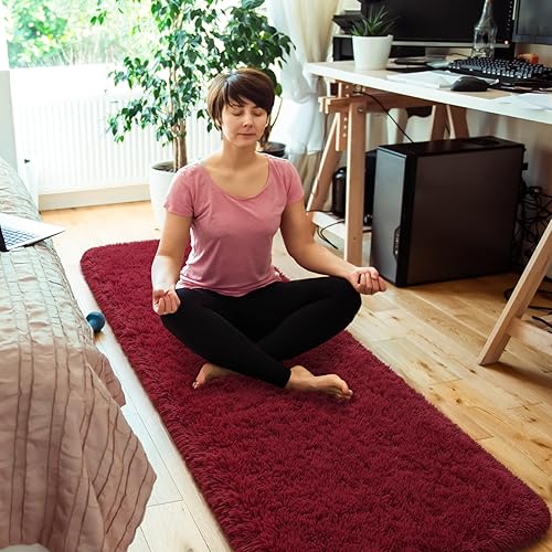 Miniatura 7 de Amearea Alfombra de pasillo peluda para dormitorio, niñas, sala de estar, 2 x 6 pies, extra suave y peluda, antideslizante, alfombra larga para