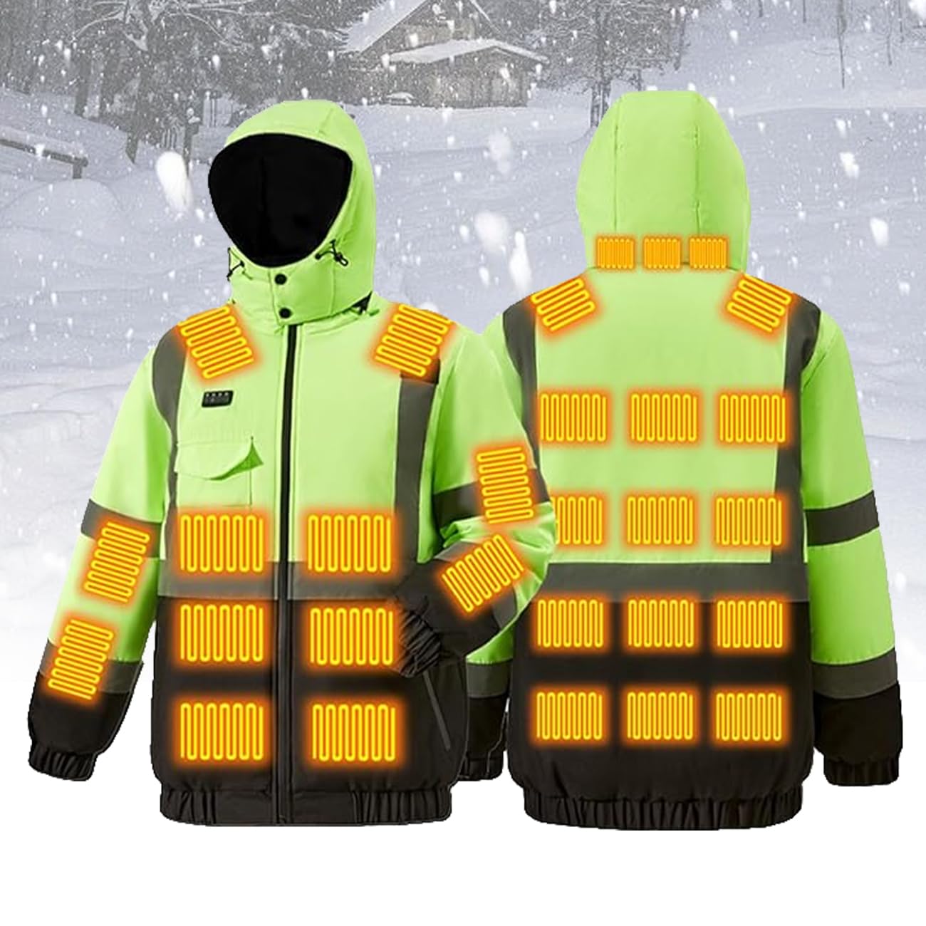Ogrzewana odzież, kurtka ostrzegawcza, wodoszczelna, wiatroszczelna, zimowa kurtka robocza, odblaskowa kurtka zimowa na zimną pogodę, zielona, 4XL
