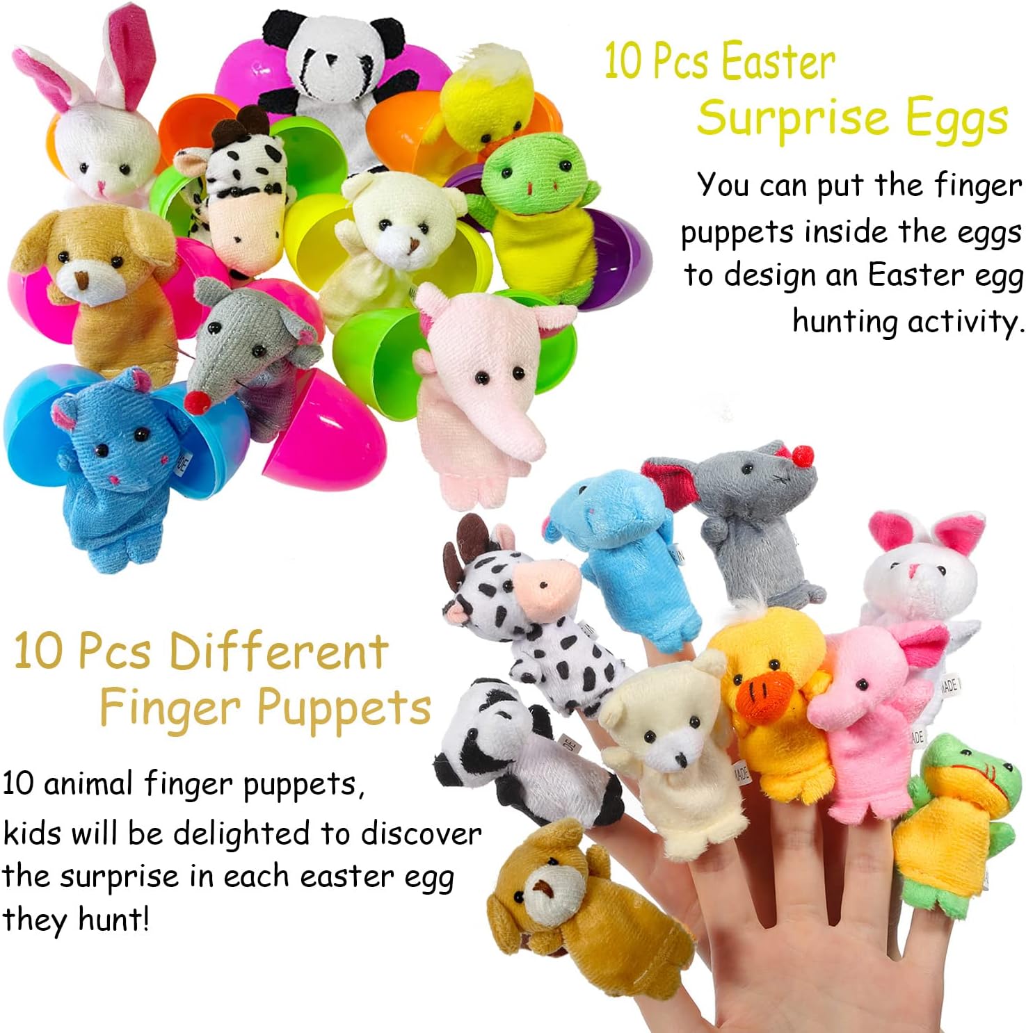 Easter Eggs Basket Stuffers 2.76'' Finger Puppet for Theme Party Favor, Egg Hunt Filler, Goodie Bag Fillers, Classroom Prize Supplies 10 Pack